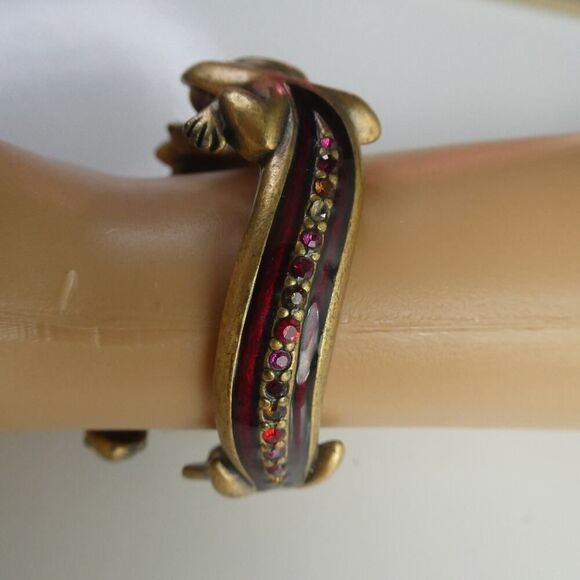 Chico's Lizard Enamel Rhinestone Clamper Cuff Bracelet Sparkly Hinged Figural - Picture 4 of 6